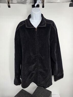Venca Black Corduroy Full Zip Shacket Jacket 2X Plus Contrast Stitching Western